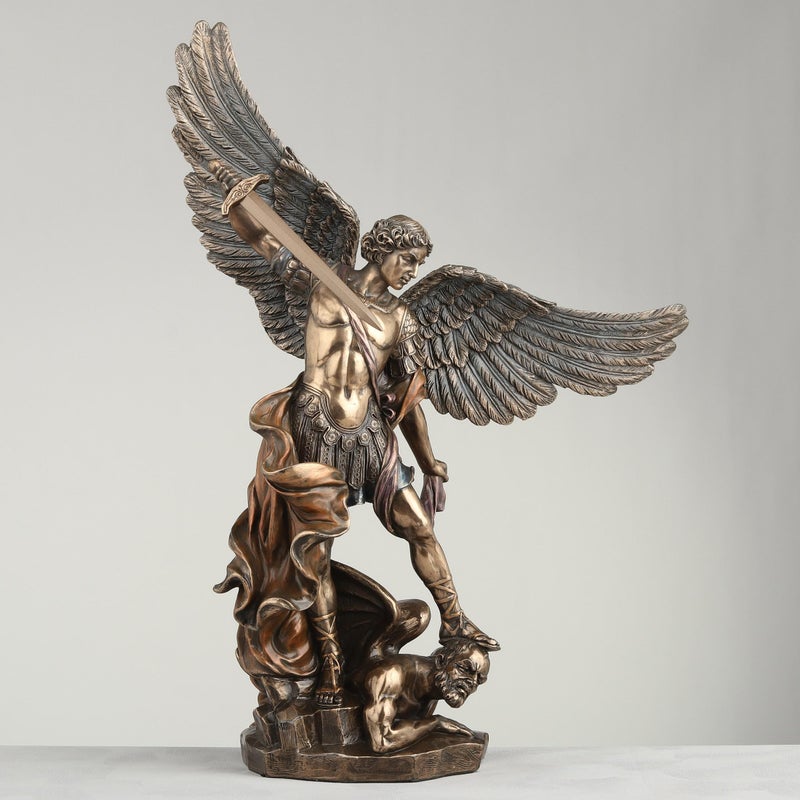Unicorn Studio Veronese Design 14 1/8 Inch Archangel Saint Michael Tramples Demon Religious Sculpture Defeating Lucifer Resin Statue Bronze Finish - Image 3